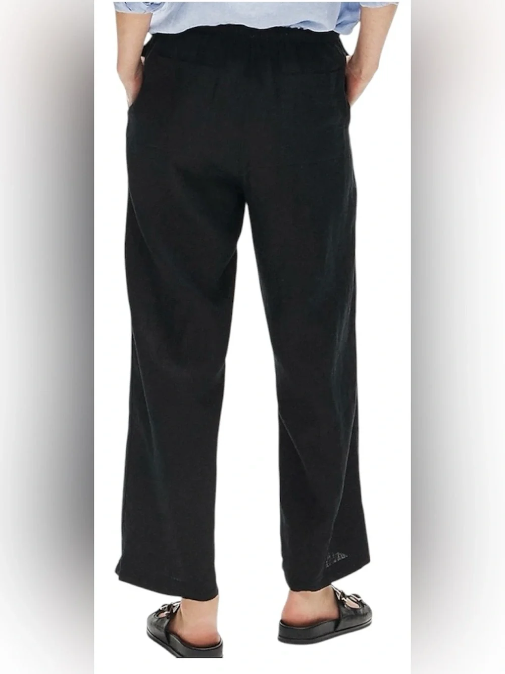 J. Crew Black 💯 Linen Wide-Leg Drawstring Pants Size Small - Picture 2 of 14